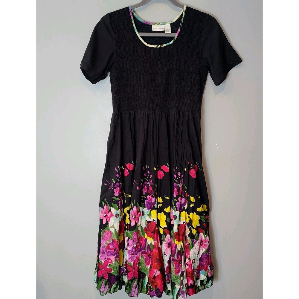 Drapers & Damons Floral Midi Dress Sz Large Vtg 90s Garden Party Whimsical Y2K